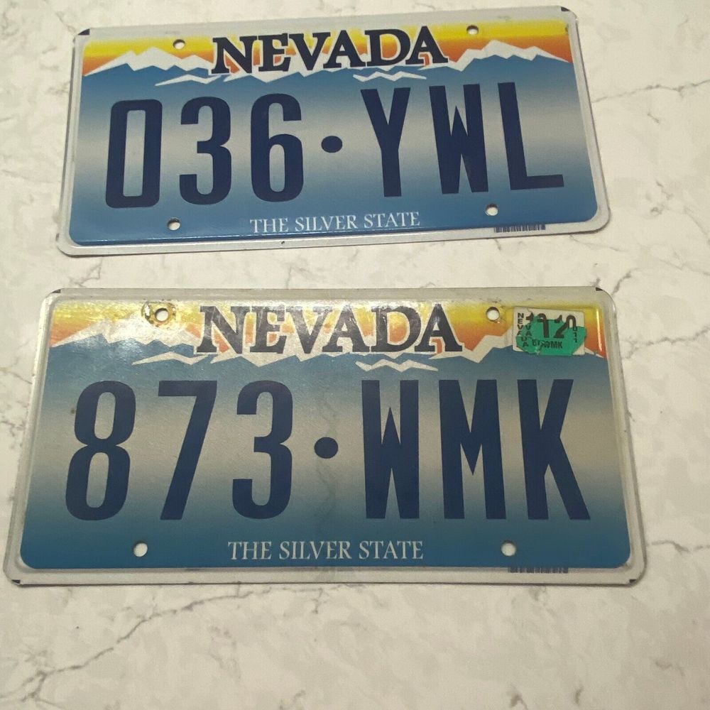 Nevada The‎ Silver State Blue Registration Mountains License Plate - Set of 2
